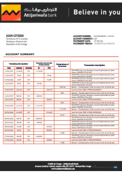 Download Congo Credit du Congo bank statement word
